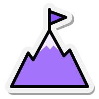 Cartoon icon of mountain with flag on top